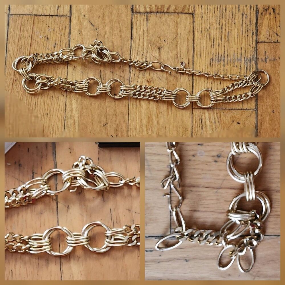 VTG Bold Statement Gold-Tone Chain Belt – Oversized Circular Links, 1960s–1970s